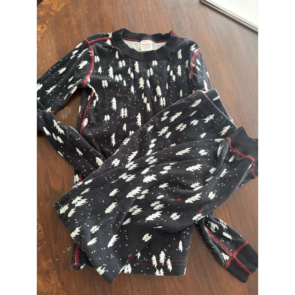 Hanna Andersson Girls Long John Pajamas * EUC! * Sz 10 (US 12) * HOLIDAY TREES